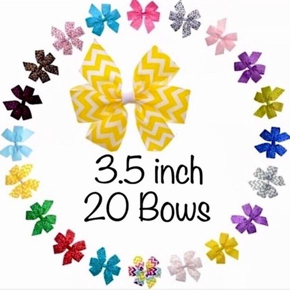 20 Rainbow Color Grosgrain Bows - 3.5 Inch Patterned Bows - Picture 1 of 8